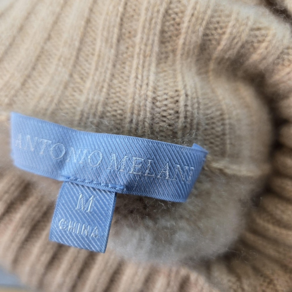 Antonio Melani Sweater Pullover Womens M Beige 100%Cashmere Turtleneck Fair Isle - Picture 11 of 11